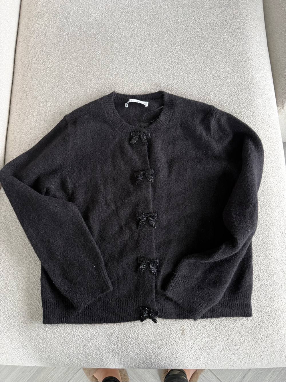 Zara Black Women's Bow-Front Crewneck Sweater